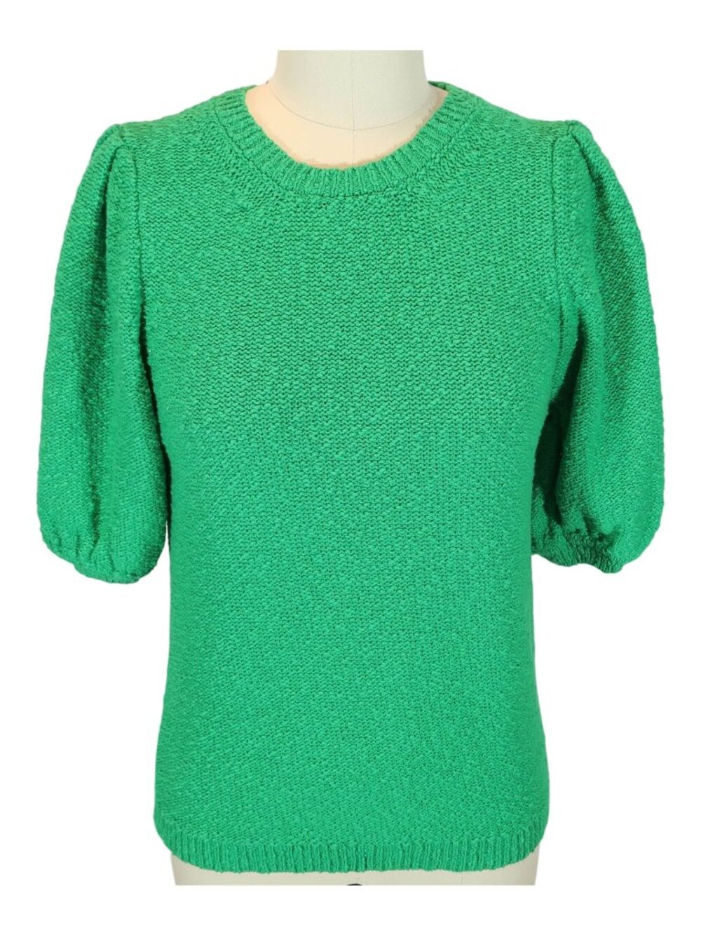 ME+EM Kelly Green Puff Sleeve Sweater Size S Linen Cotton Preppy Textured